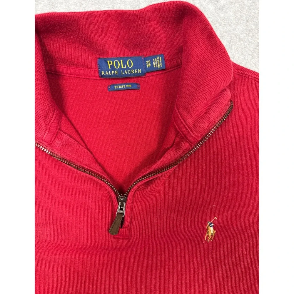 Polo Ralph Lauren Quarter Zip Men XS Red Estate Rib Pullover Long Sleeve Sweater